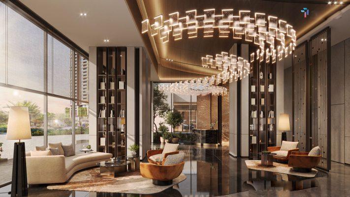 Sảnh đón sang trọng tại dự án TT Genesis, được thiết kế hiện đại và tinh tế dành cho cư dân Nam Sài Gòn.