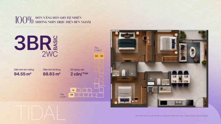Thiết kế căn hộ 3 phòng ngủ Plus tháp The Lucis tại dự án TT Genesis, tối ưu công năng và không gian sống hiện đại.